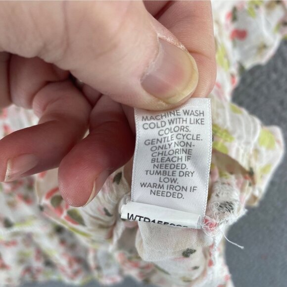 J Jill Top Womens Medium Tall Pink Multi Floral Peasant Short Flutter Sleeves - Picture 7 of 10